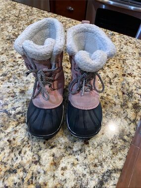 Kids Waterproof Pink and Black Winter Boots with Plush Lining